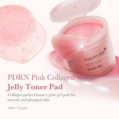 Medicube Pink PDRN Day & Night Gel Duo — Salmon DNA Collagen Jelly Mask (4ct) + Collagen Jelly Pad Set