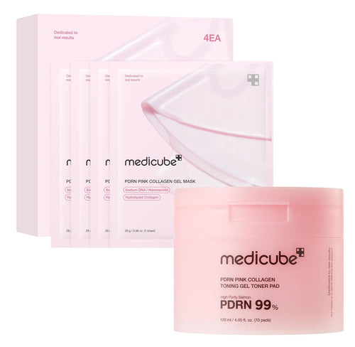 Medicube Pink PDRN Day & Night Gel Duo — Salmon DNA Collagen Jelly Mask (4ct) + Collagen Jelly Pad Set